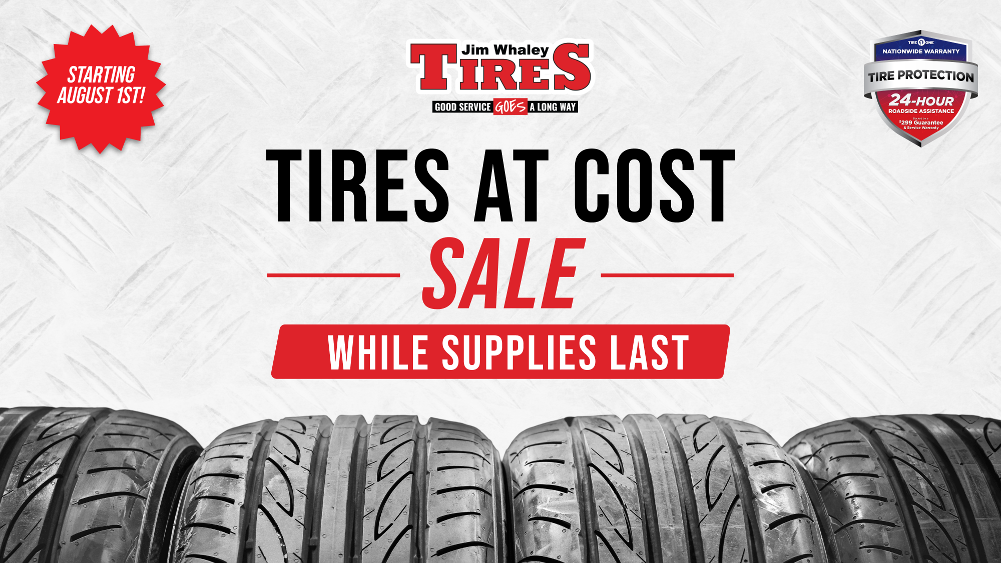 Technician installing new passenger tires during the August Tires at Cost Sale at Jim Whaley Tires