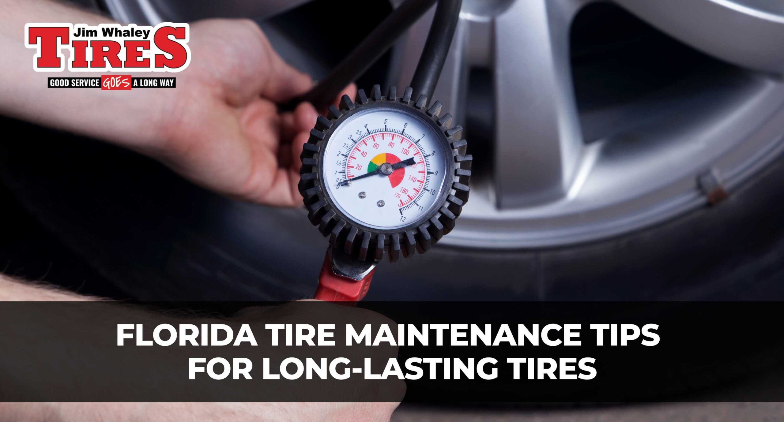 Technician performing a tire pressure check on a vehicle in Florida.